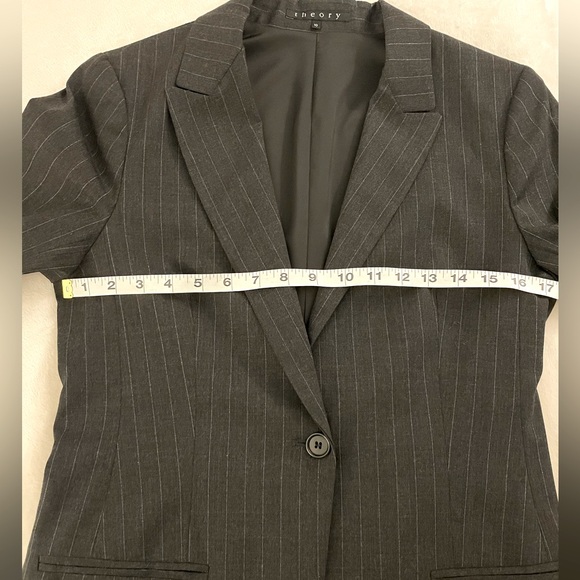 Theory Stretch Wool Metallic Pinstripe Blazer/ Career Gray Silver/Size 10 - Picture 10 of 10